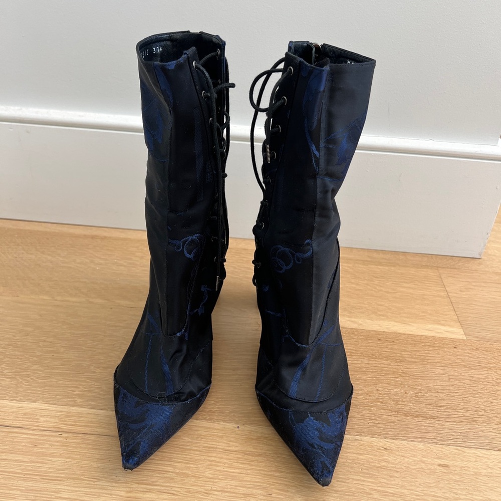 Dior Trianon Black and Blue Lace-Up Women's Boots